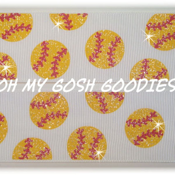 唯一無二 - グリッターイエローソフトボールホワイトグログランリボン 2 1/4インチ - 3ヤード - Oh My Gosh Goodies Ribbon