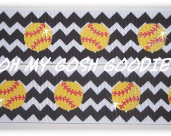 CHEVRON GLITTER SOFTBALL & Baseball grosgrain ribbon  -  3&quot; - 5 Yards - Oh My Gosh Goodies Ribbon