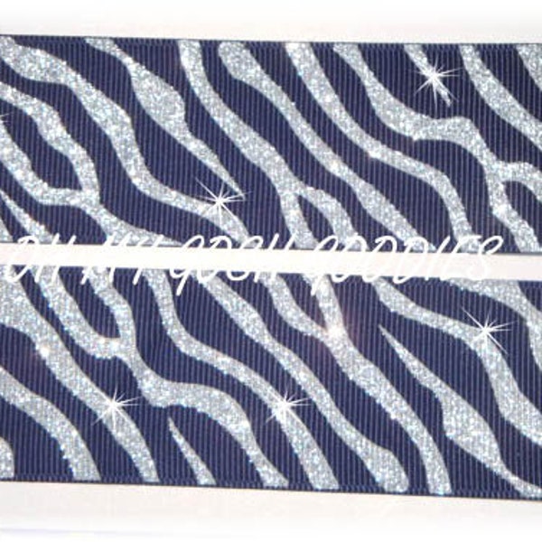 NAVY SILVER ZEBRA Glitzer Grosgrain Band - 2 1/4", 3" - 5 Yards - Oh my Gosh Goodies Band