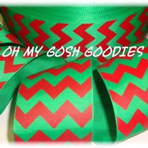 GREEN RED CHEVRON Christmas Grosgrain Ribbon 1.5&quot;, 2 1/4&quot; - 5 Yards - Oh My Gosh Goodies Ribbon