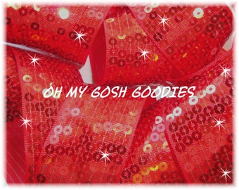 Letztes 1 - 3 Zoll langes rotes Pailletten-Grosgrain-Band - 5 Yards - Oh My Gosh Goodies Band