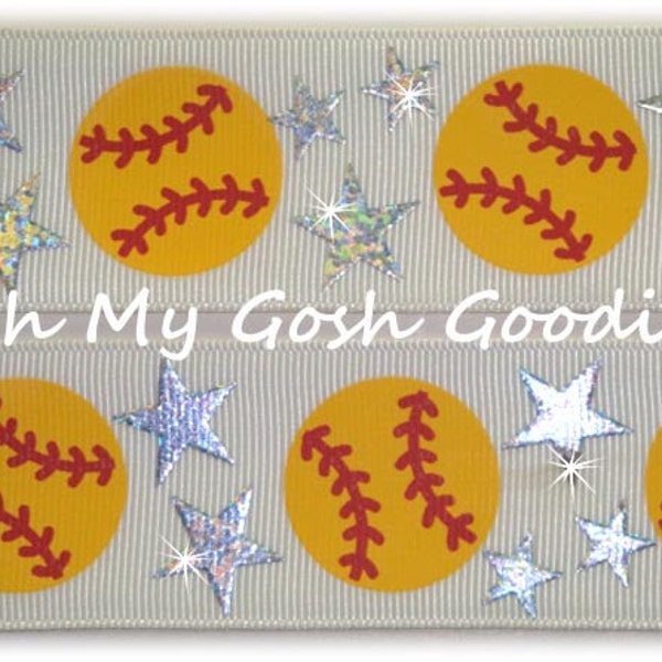 STAR SOFTBALL HOLOGRAM Bling White Grosgrain Ribbon -  2 1/4", 3" - 5 Yards - Oh My Gosh Goodies Ribbon