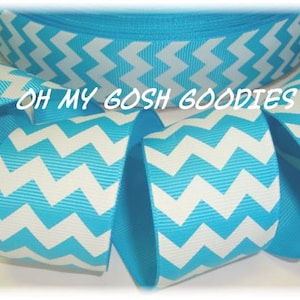 ターコイズホワイトシェブロングログランリボン - 7/8インチ、1.5インチ、2 1/4インチ、3インチ幅 - 5ヤード - Oh My Gosh Goodies Ribbon
