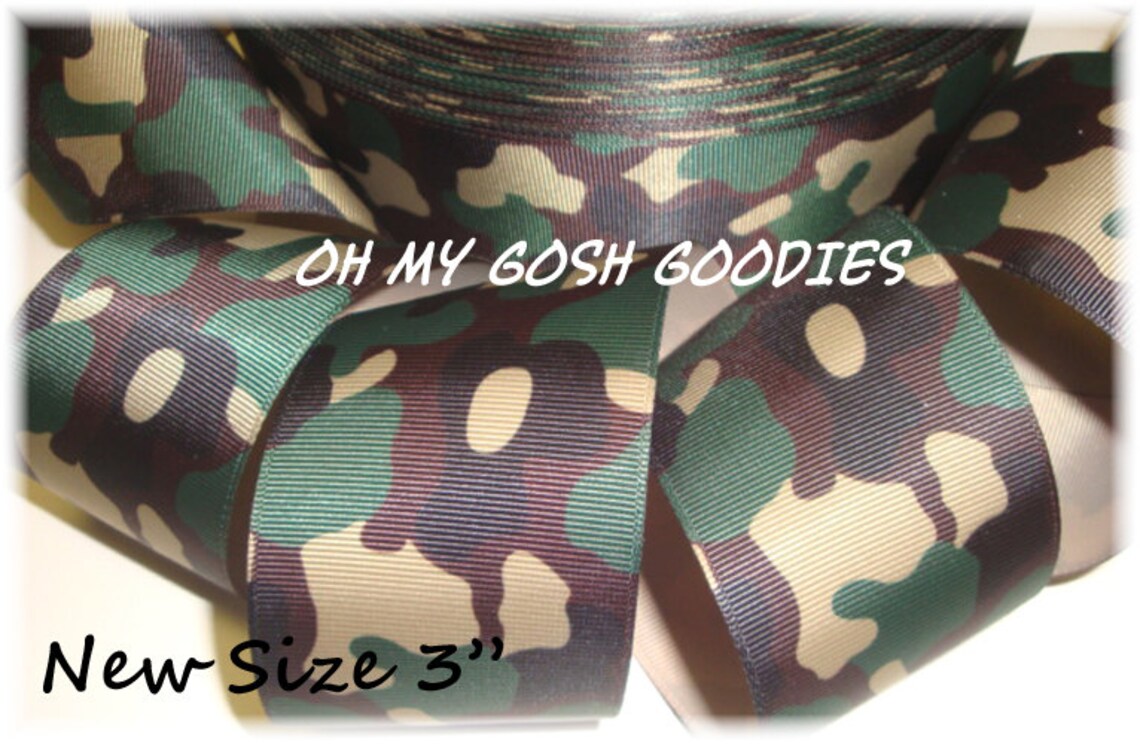 MILITARY GREEN CAMO Grosgrain Ribbon - 3