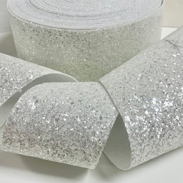 CHUNKY GLITTER WHITE Cheer Tic Toc Ribbon Hairbow Supplies - 3" Width 5 Yards - Oh My Gosh Goodies