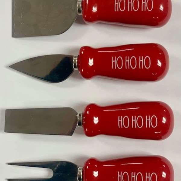 Rae Dunn 4PC Cheese Appetizer Knives Christmas HO HO HO - Retired - New- No Box - Oh My Gosh Goodies