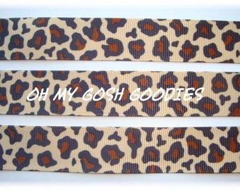 SAFARI LEOPARD BROWN grosgrain ribbon - 1.5&quot;, 2 1/4&quot;, 3&quot; - 5 Yards - Oh My Gosh Goodies Ribbon