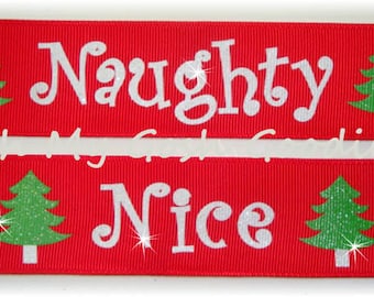 Last 1 - 11 1/2 Yards - NAUGHTY or NICE GLITTER Christmas Grosgrain Ribbon 7/8&quot; - Oh My Gosh Goodies Ribbon