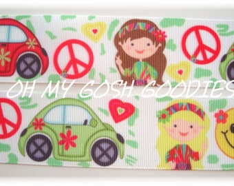 Last 1 - 25 Yard Roll Sale - GROOVY GIRLS SLUGBUG Grosgrain Ribbon -  1.5" - Oh My Gosh Goodies Ribbon