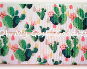 Cinta de grogrén "Desierto de cactus en flor" - 7/8" x 3" - 5 yardas - Cinta "Oh My Gosh Goodies"