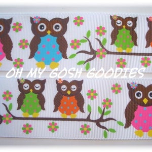 25 Yard Roll Sale - POLKA DOT HOOTS Owls Grosgrain Ribbon 7/8&quot; - Oh My Gosh Goodies Ribbon