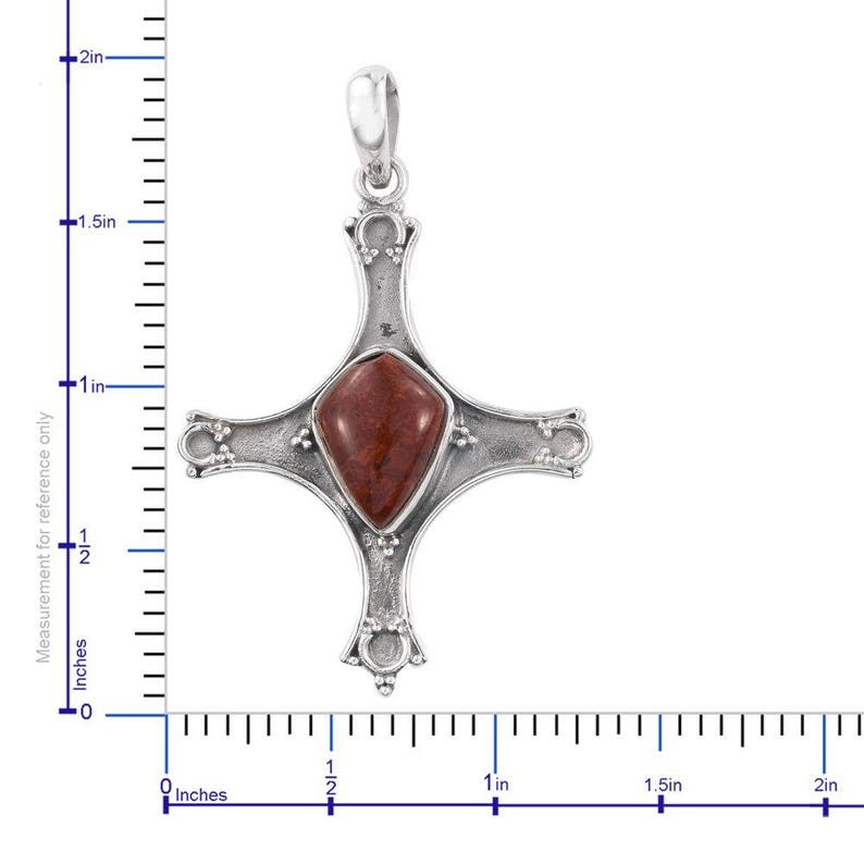Cross Pendant Red Lightning Jasper Fancy Cut Cabochon in Sterling Silver Without Chain TGW 5.00 Cts.