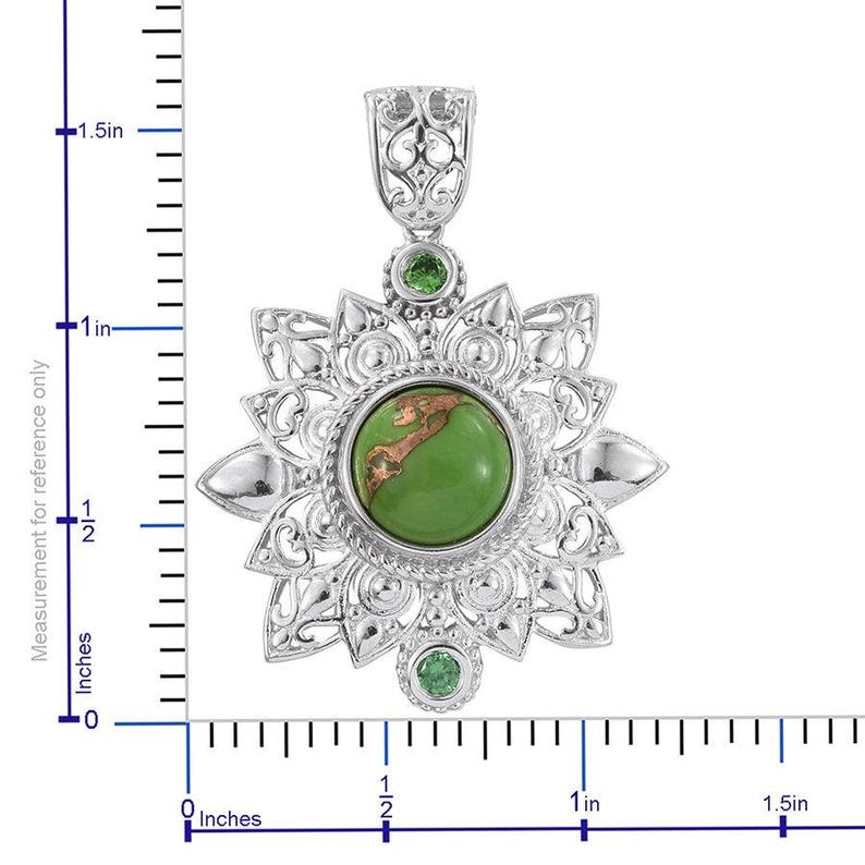 Mojave Green Turquoise 10mm Cabochon CZ Simulated Green Diamonds Platinum Bonded Brass Pendant without Chain TGW 4.50 Cts.