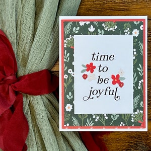 Tijd om blij te zijn | Unieke, handgemaakte kerstkaart | Winter bloemen kerstkaart | A2 - 4,25 x 5,5 inch | Blanco binnenkant