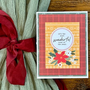 Het is de mooiste tijd van het jaar - Geel | Unieke, handgemaakte kerstkaart | A2 - 4,25 x 5,5 inch | Blanco binnenkant