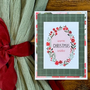 Herzliche Weihnachtswünsche Einzigartige, handgemachte Grußkarte | Bunt und Floral - Rosa, Rot, Grün | A2 - 10,8 x 14 cm | Innen leer