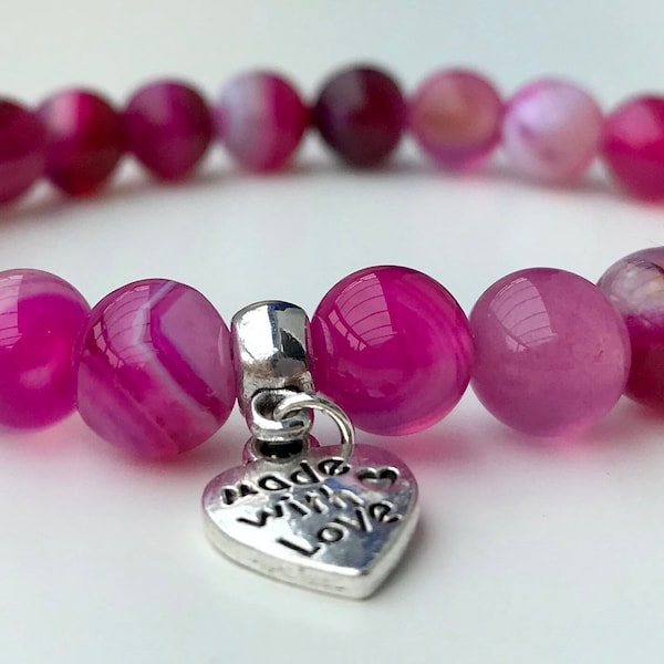 Pink Banded Agate Happiness Crystal Healing Gemstone Bracelet Amelie Hope Crystals Power Bead