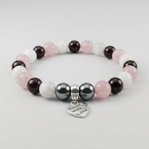 Menopause Relief Bracelet | Handmade Gemstone Jewellery | Crystal Healing Gift | Rose Quartz Garnet White Agate Hematite