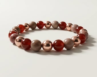 Arthritis & Rheumatism Relief Bracelet | Handmade Gemstone Jewellery | Copper Bracelet | Crystal Healing Gift | Carnelian Rhodonite Copper