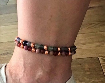 Pulsera de tobillo con piedras preciosas curativas de cobre y cristal para aliviar la artritis y el reumatismo, cuentas de poder con cristales de Amelie Hope