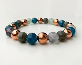 Arthritis & Rheumatism Relief Bracelet | Handmade Gemstone Jewellery | Copper Bracelet | Crystal Healing Gift | Blue Apatite Labradorite