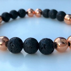 Men's Copper & Lava Stone Crystal Healing Gemstone Bracelet Amelie Hope Crystals Power Bead