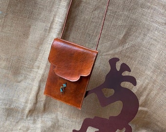 Leather Crossbody purse - with brass Kokopelli pendant