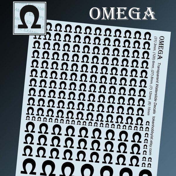 Waterslide Decals for Tabletop Minis Roleplaying and Gaming Omega 4.25" x 5.5"