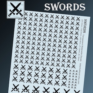 Waterslide Decals and Transfers for Tabletop Miniatures / Roleplaying / Gaming / Wargames / Painting : Swords
