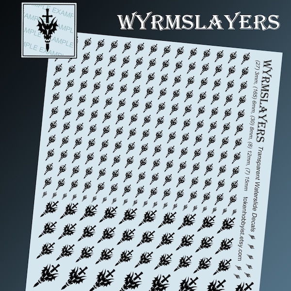 Waterslide Decals for Tabletop Minis Roleplaying and Gaming Wyrmslayers 4.25" x 5.5"