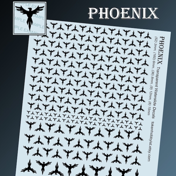 Waterslide Decals for Tabletop Minis Roleplaying and Gaming Phoenix 4.25" x 5.5"