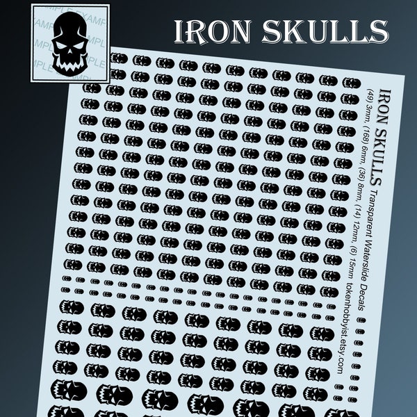 Waterslide Decals for Tabletop Minis Roleplaying and Gaming Iron Skulls 4.25" x 5.5"