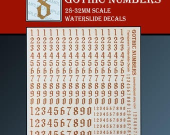 Waterslide Decals and Transfers for Tabletop Miniatures / Roleplaying / Gaming / Wargames / Painting : Gothic Numbers
