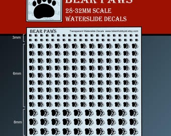 Waterslide Decals and Transfers for Tabletop Miniatures / Roleplaying / Gaming / Wargames / Painting : Bear Paws