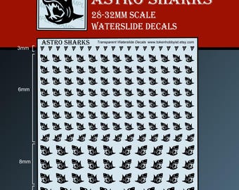 Waterglijbaanstickers en -transfers voor tafelminiaturen / Rollenspellen / Gaming / Wargames / Schilderij: astrohaaien