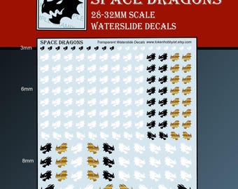 Waterglijbaanstickers en -transfers voor tafelminiaturen / Rollenspellen / Gaming / Wargames / Schilderij: ruimtedraken