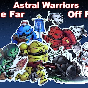 Adesivi Guerrieri Astrali del Futuro Lontano / Arte Chibi stilizzata / Wargaming e giochi di ruolo di fantascienza