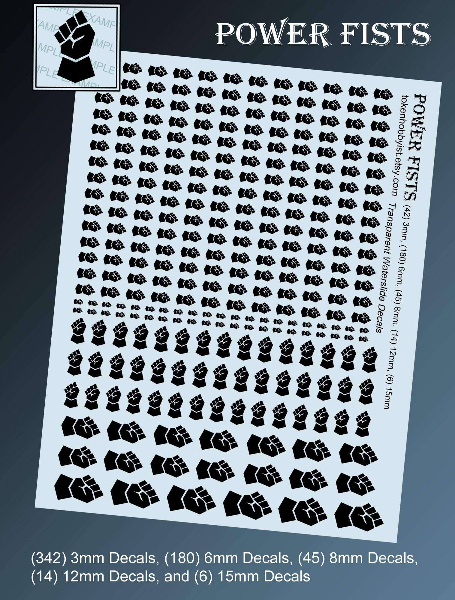 RPM Fist Logo Decal Sheets - Multiple Sizes (3 Inch, 1.9 Inch, 1 Inch) - Knuckle Tattoo Style Stickers