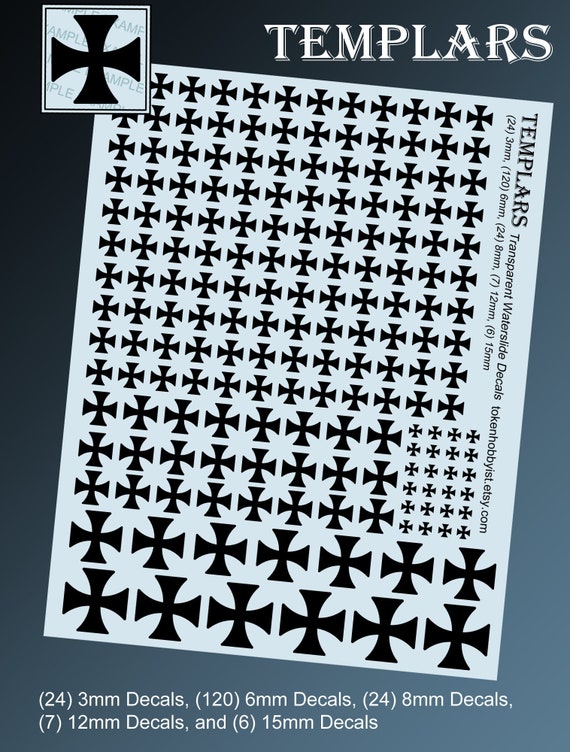 Waterslide Decals and Transfers for Tabletop Miniatures / Roleplaying / Gaming / Wargames / Painting : Templar