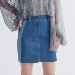 Two-colored denim mini skirt High waist short skirt Jeans skirt Designer denim skirt Short streetsyle denim skirt Ukrainian brand