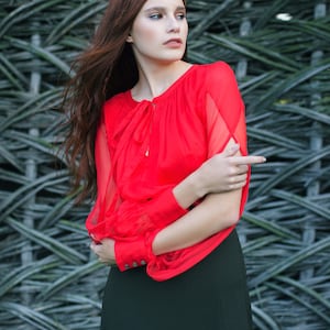 Red chiffon blouse uk deals