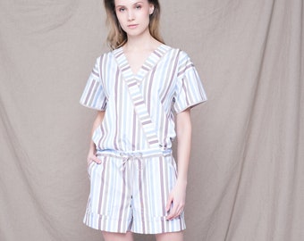 Striped 100% natural cotton jumpsuit Short romper Striped romper Summer outfit Ukrainian brand Support Ukraine