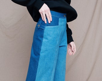 High-rise wide-leg jeans Two-coloured jeans Denim designer pants Designer's jeans Patchwork denim pants Wide straight jeans