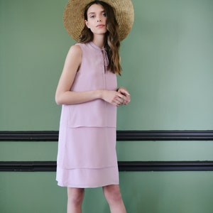 Pale rose silk dress Pink silk dress Crepe de chine layered dress Pale pink dress Midi sleeveless summer dress Knee length silk dress image 2