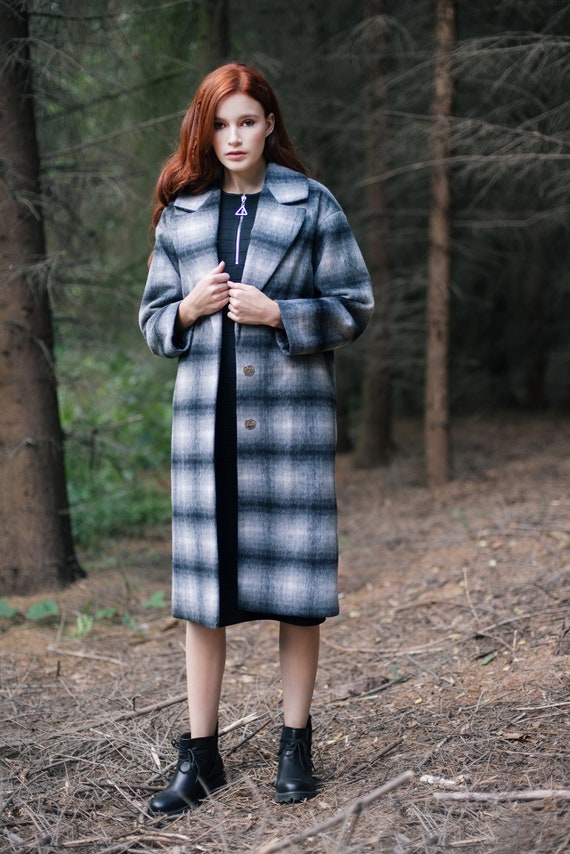 Manteau carreaux 100 laine Manteau mi long Manteau ample