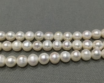 8mm AAA+ Natural Freshwater Pearl Round Shape 16" White Fresh Water Pearl Strand