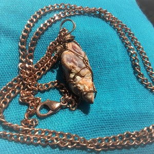 Crazy Lace Agate * Healing Pendant * Necklace * Wire-wrap Handcrafted Copper-tone Pendant