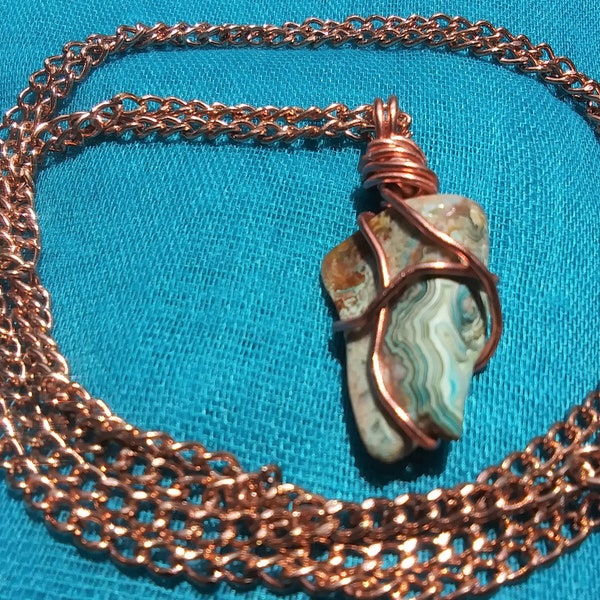 Crazy Lace Agate Healing Pendant * Necklace * Copper-tone Wire-wrap Handcrafted Pendant