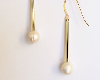 Boucles d’oreilles Anya Gold Bar & Pearl Drop