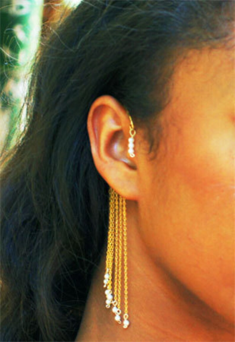Dangling Chain & Pearl Ear Cuff Etsy
